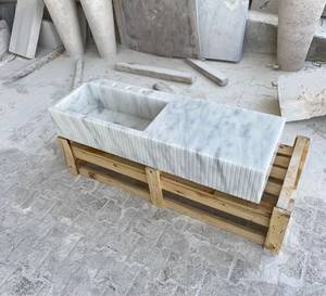 Vasque intégrée en marbre blanc, lavabo en pierre naturelle fait main, plateau de salle de bain flottant - Product Image 2