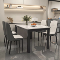 Ensemble de table à manger moderne en pierre blanche réglable, taille personnalisée, meubles de salle à manger rectangulaires, 4 chaises, utilisation à domicile ou au restaurant