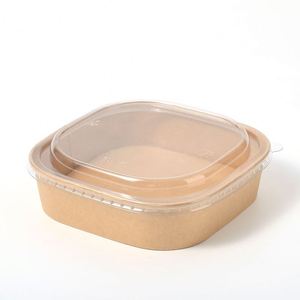 Tazón Cuadrado Desechable de Papel Kraft Ecológico, Biodegradable, Apto para Microondas, Contenedor de Alimentos para Llevar con Tapa, para Restaurantes y Campamentos - Product Image 3