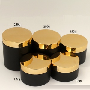 Pots de crème Pot de gommage corporel vide 100ml 120ml 150ml 200ml 250ml Couvercle argenté doré brillant Récipient cosmétique en plastique PET noir - Product Image 6