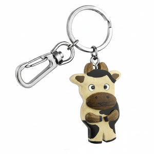 Portachiavi in legno a forma di mucca senza scatola - Product Image 2