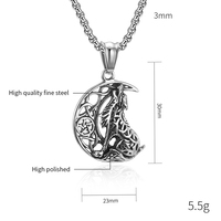 Collier pendentif loup celtique nordique, pendentif lune rétro loup solitaire creux, chaîne à maillons en acier inoxydable plaqué or, vente en gros