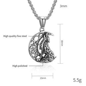 Collana con Ciondolo Lupo Celtico Nordico, Pendente Retrò Luna e Lupo <span class=keywords><strong>Solitario</strong></span>, Acciaio Inossidabile Placcato Oro, Catena a Maglie, Vendita all'Ingrosso - Product Image 2