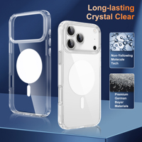 Coque fine anti-chute et anti-rayures avec découpe précise et cercle magnétique intégré transparent pour iPhone 18 17 16 Pro Max