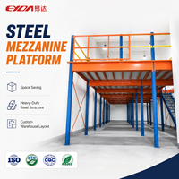 Plateforme de stockage en acier robuste pour mezzanine, système d'étagères d'entrepôt sur mesure avec escalier pour stockage industriel