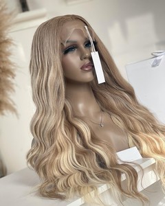 วิกผมแท้แบบลูกไม้ด้านหน้า สี<span class=keywords><strong>ดำ</strong></span>รากผมสีบลอนด์  แบบลอนคลื่นหลวม  ความยาว 13*6 นิ้ว  แบบ Swiss Free Part  ถอนเส้นผมด้านหน้าแล้ว  ทรงผมยาว  แบบผมหยิก  ยอดนิยม - Product Image 1