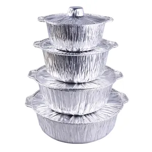 Food Grade Disposable Containers Pot Deep Aluminium Foil for Restaurant with Lids Kitchen Eco-friendly Silver PET Aluminum 30g