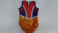 Justaucorps de gymnastique pour enfants Orange Mystique en tissu nylon doux sublimé avec applique Mytsique argentée scintillante pour la performance
