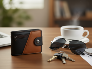 Portafoglio da Uomo in Vera Pelle con Bottone Singolo, Stile Minimalista Corto, Chiusura a Scatto, Fodera in PU, Design a Pannelli - Product Image 2