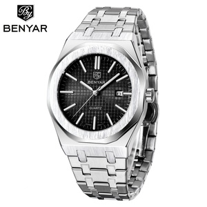 นาฬิกาข้อมือควอตซ์ Benyar 5156 คุณภาพสูง รูปทรงแปดเหลี่ยม สำหรับผู้ชาย หน้าปัด 3 เข็ม ดีไซน์คลาสสิก สายสแตนเลส - Product Image 4