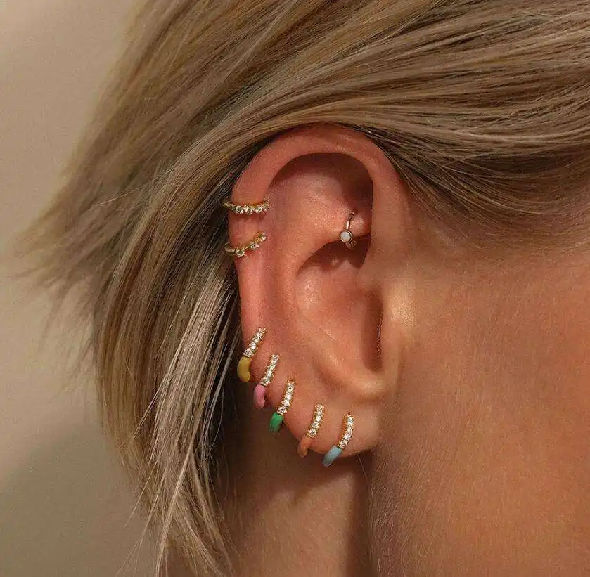 1pc S925 Sterling Silver Cubic Zirconia Hoop Earrings, Cartilage Earrings for Women Oil Drip Zircon Earrings Summer Holiday