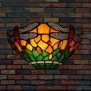 Lampe murale décorative en verre Tiffany de style européen, lustre demi-verre avec motif libellule, luminaires suspendus E27, éclairage protecteur pour les yeux - Product Image 3