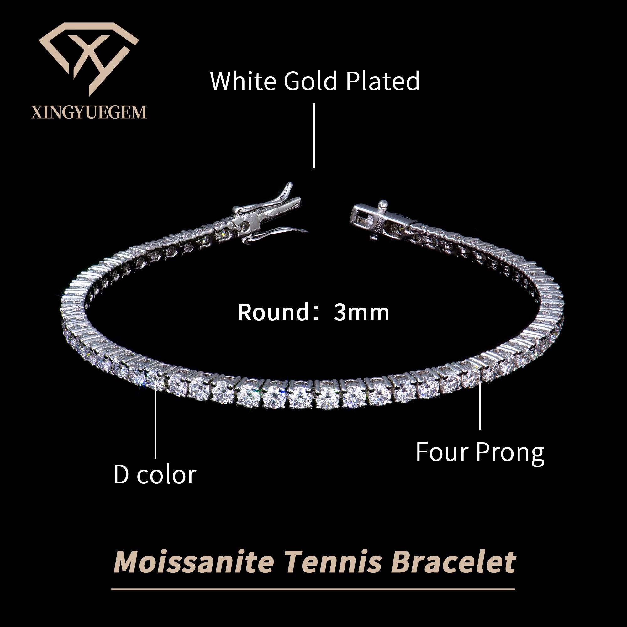 3mm White Gold Plated