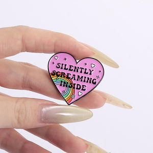 Alfileres de esmalte interior que gritan silenciosamente broches de corazón de arcoíris mochila ropa ansiedad salud Mental insignia de solapa joyería para regalo - Product Image 5