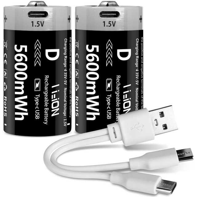 D-Size 1.5V 5600mWh High Efficiency Rechargeable Lithium-Ion Battery Are Suitable for Gas Stoves Gas Cookers