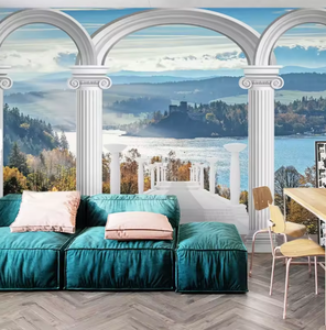 Papel pintado <span class=keywords><strong>de</strong></span> extensión visual 3D <span class=keywords><strong>ventanas</strong></span> mar playa paisaje murales - Product Image 3