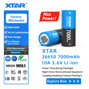 แบตเตอรี่ XTAR ความจุสูงสุด 3.6V สำหรับไฟฉาย รุ่น 26650 7000mAh แบตเตอรี่ลิเธียมแบบชาร์จได้พร้อมระบบป้องกัน Li-ion 26650 สำหรับไฟฉาย - Product Image 1