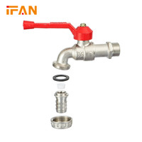 IFAN Outdoor Alle Größen Messing Bibcock Tap 1/2 "-1'' Messing Rohr verschraubungen Sanitär Garten Wasserhahn Langlebiger Messing Bibcock
