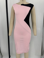 Automne grande taille Patchwork extensible tricot sans manches femmes robe