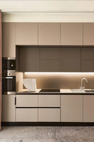 Meuble de cuisine sur mesure en placage de bois pleine face, cuisine modulaire personnalisée avec évier, niche et îlot central pour la maison, vente en gros