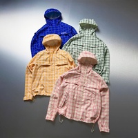 Vestes coupe-vent en nylon imperméables personnalisées pour hommes, imprimé écossais, avec fermeture éclair, style pull-over