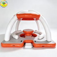 Isla Flotante Inflable Naranja y Blanca con Toldo, Plataforma de Entretenimiento Acuático para Varias Personas, Ideal para Yates