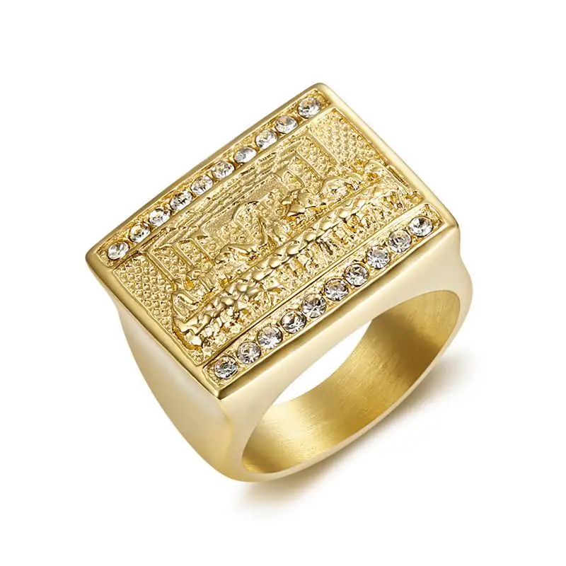 2024 New Hip Hop Titan-Stahl 14k Goldring Diamant Christlicher 13. Apostel Letztes Abendessen trendy Herren-Ring