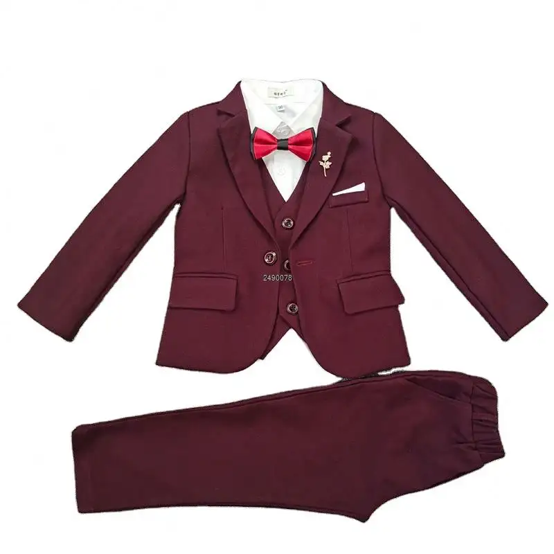 Costume de mariage formel pour enfants, veste, gilet, pantalon, nœud papillon, ensemble de photographie de fête, robe de smoking pour garçons adolescents, Costume de danse