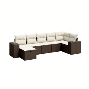 Conjunto de Sofás Modulares de Jardín en Poliratán Marrón, Muebles de Exterior Grandes, Diseño Contemporáneo, Cojines de Espuma de Alta Densidad - Product Image 1