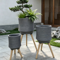 Lot de 3 pots de fleurs en fibre de verre, modernes, pour extérieur, grands pots de jardin pour la décoration de la maison et des villas