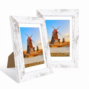 Rustic Wooden Distressed White Finish UV Printed Real Glass Cover Matte <b>Wall</b>/Tabletop Display Picture <b>Frame</b> - Product Image 1