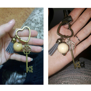 <span class=keywords><strong>Porte</strong></span>-clés coeur en Bronze antique <span class=keywords><strong>Porte</strong></span>-clés Vintage Grandes perles rondes en bois Pendentif Gland Pendentifs <span class=keywords><strong>Porte</strong></span>-clés fait main - Product Image 6