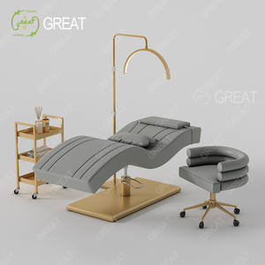 Muebles de salón de alta calidad Juego de cama de salón de cosméticos de Oro Negro Cama de pestañas ajustable en altura moderna de lujo con silla - Product Image 6