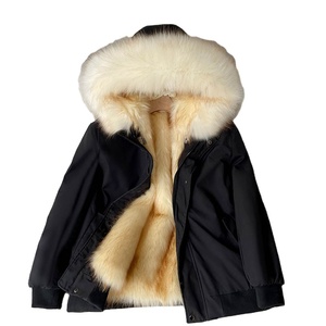 2024 hiver hommes grande taille Parker <span class=keywords><strong>manteau</strong></span> avec doublure en <span class=keywords><strong>fourrure</strong></span> amovible courte fausse <span class=keywords><strong>fourrure</strong></span> de vison col montant méthode de tissage non tissé - Product Image 1