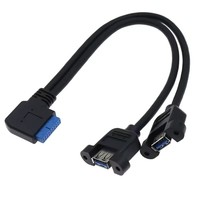USB3.0 90 ° Cable de Panel USB 3.0 A Hembra a Doble Puerto USB 3.0 A Hembra, Conector en Ángulo Recto de 20 Pines, para Placa Base USB 3.0 de 19/20 Pines