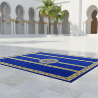 Tapis de prière de luxe 100 % nylon réversible à motif floral, antidérapant, rembourré, style Wilton, pour la maison, usage commercial, tapis de mosquée, bleu royal