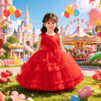 Robe en tulle à volants pour enfants, robe de soirée sans manches, tenue de fête d'anniversaire pour bébé fille, robe de demoiselle d'honneur pour mariage, robe de princesse pour enfants