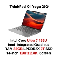 Laptop ThinkPad X1 Yoga 2024 Intel Ultra 7 155U 32GB LPDDR5X 2T SSD Layar Sentuh OLED 14-inci 120Hz 2.8K Notebook PC