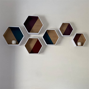 Étagères murales flottantes, présentoirs suspendus, cadres de Photos à collectionner, plantes, vente en gros, ensemble personnalisé de 3 étagères en bois nid d'abeille - Product Image 4