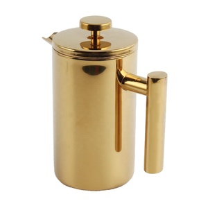 Cafetière à piston en acier inoxydable doré, design moderne et minimaliste avec couvercle, pour usage en cuisine - Product Image 4