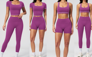 Conjuntos Deportivos para Mujer OEM, Camiseta de Manga Corta, Ropa de Entrenamiento, Bra Deportivo Ajustado para <span class=keywords><strong>Yoga</strong></span>, Shorts Deportivos para Gimnasio, Leggings para <span class=keywords><strong>Yoga</strong></span> y Ejercicio - Product Image 2
