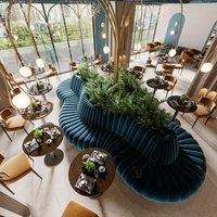 Ensemble de mobilier de café de luxe léger, sièges de restaurant en cuir moderne, banquette à dossier bas, table et chaise de café commercial