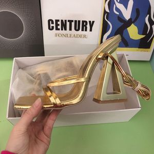Triangle Fashion Sandalias Elegantes Strappy Summer Square Toe <b>Block</b> 2025 Gold Heel for Women - Product Image 6