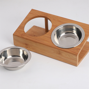 2 paslanmaz çelik Antislip <span class=keywords><strong>Pet</strong></span> ile ayarlanabilir bambu yükseltilmiş besleyici standı yemek kasesi özelleştirilebilir otomatik köpek besleme sistemi - Product Image 1