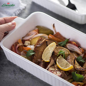 Bandeja rectangular de cerámica para hornear con doble asa, textura vertical acanalada, vajilla de porcelana para restaurante, hotel, horno, venta al por mayor - Product Image 1