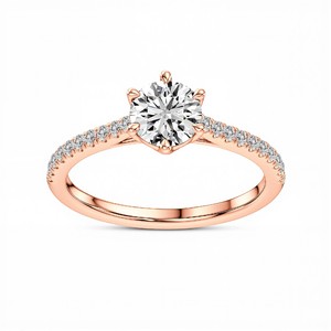 Anillo de Diamante Redondo Premium Cultivado en Laboratorio de 1.00 Quilates en Plata de Ley 925, Titanio, Oro de 10K, 14K, 18K Diseñado para Compromiso y Boda - Product Image 2