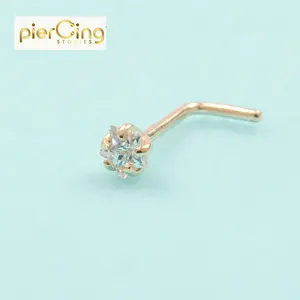 Piercing Stories 14K Solid Gold Prong Set Star Shape CZ L-shapee Nose Stud Body Piercing Jewelry Nose Ring