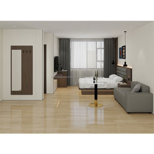 Juego de Muebles de Dormitorio Modernos de 3 Estrellas para Hotel, Cama King Size con Base de Madera, Cabecera Tapizada, Mesitas de Noche, Armario y Mueble para TV - Product Image 1
