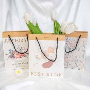 Bolsas de Papel para Compras con Diseño de Flores Impresas Personalizadas, Bolsas de Papel para Almacenamiento de Alimentos, Plegables, para Regalos, Joyería, con Asa - Product Image 4
