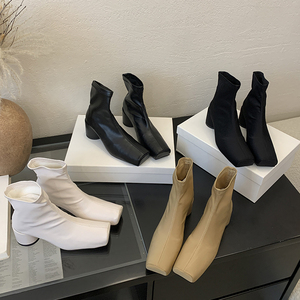 Botas Elásticas Cómodas con Tacón Grueso, Botines Cortos y Ajustados para Primavera y Otoño, Botas de Una Sola Pieza para Mujer 2025 - Product Image 1
